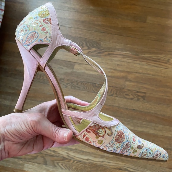 Pink paisley satin & clear sequin glitter & straps - Picture 6 of 8